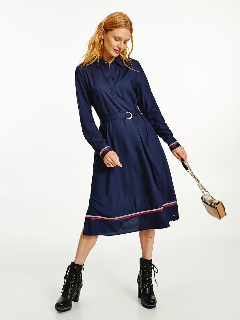 Női Tommy Hilfiger Belted Polo Midi Dresses Kék | HU 45ZUT